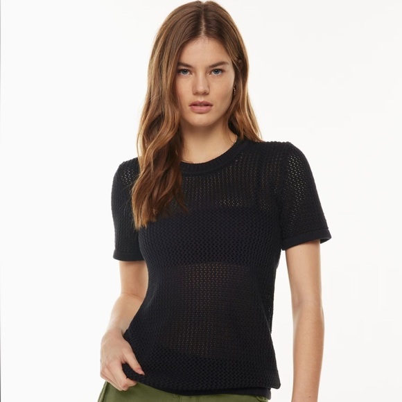 TNA Delamont Sweater Short Sleeve Open Knit Pattern Black Large - Picture 2 of 15